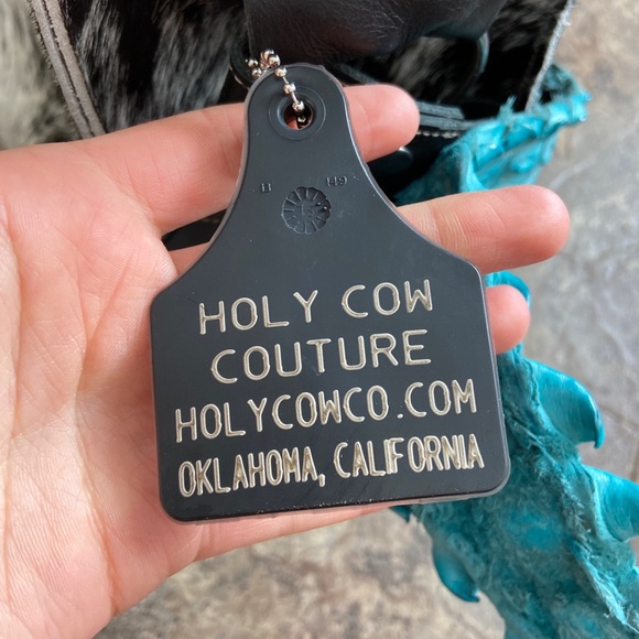 RARE Holy Cow Couture Genuine Cowhide Hair Purse with Turquoise Crocodile Strap - Picture 9 of 16